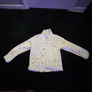 white colorful jean jacket